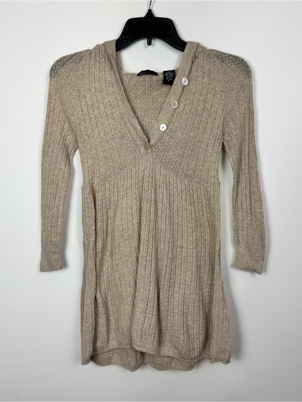 INC International Concepts Beige Ribbed V-Neck Button Tunic